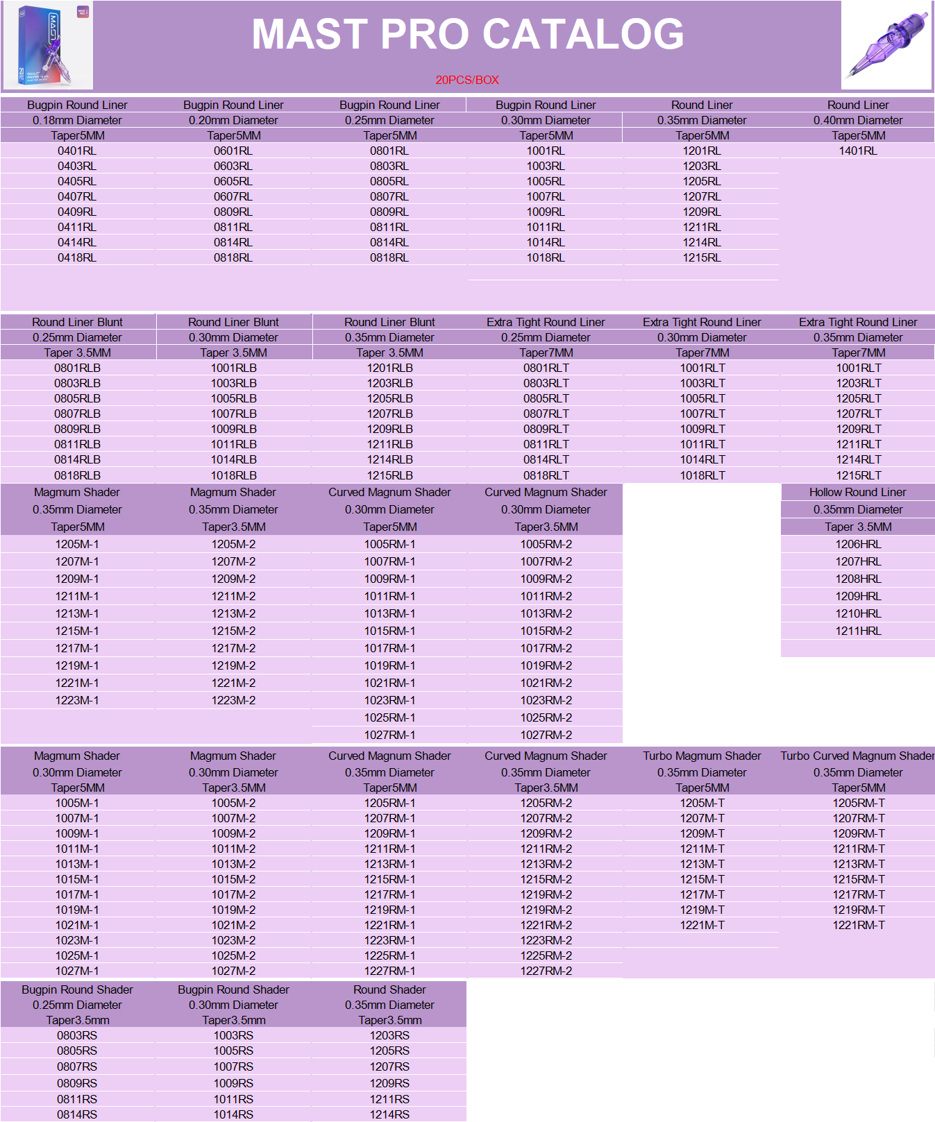 Mast Pro PMU Universal Cartridges 0.30mm Magmum Shader - Box of 20