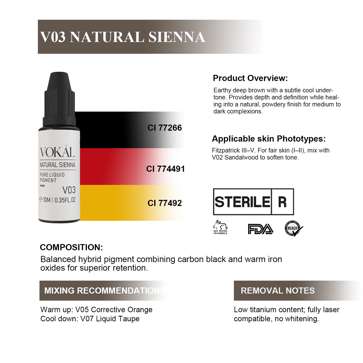 VOKÁL™ V03 Natural Sienna – Water-Based Brow Pigment (10ml)