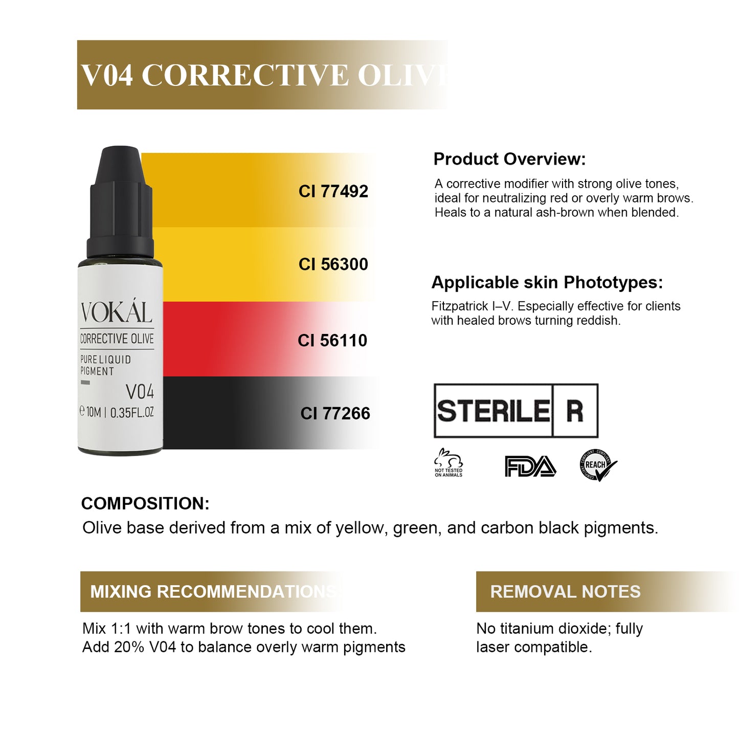 VOKÁL™ V04 Corrective Olive – Water-Based Brow Pigment (10ml)