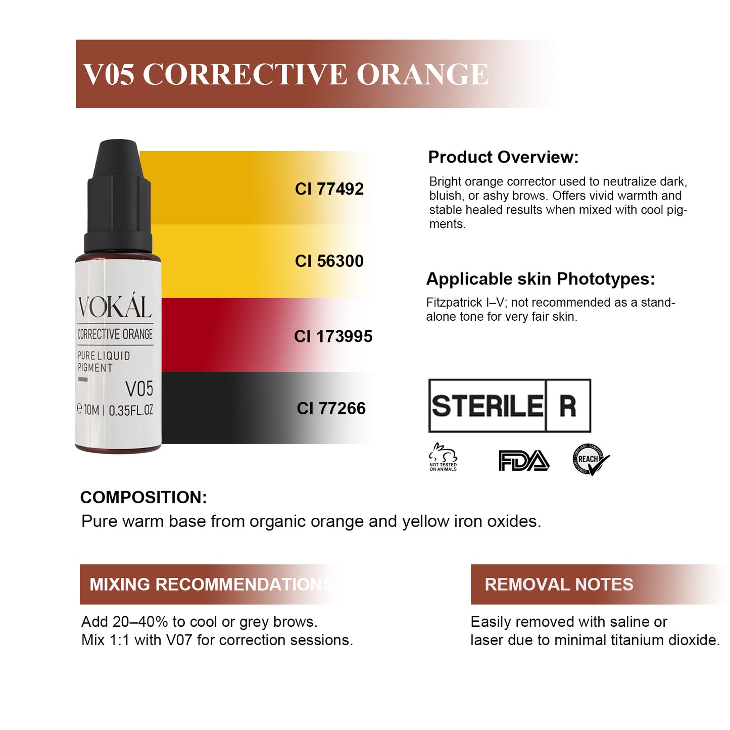 VOKÁL™ V05 Corrective Orange – Water-Based Brow Pigment (10ml)