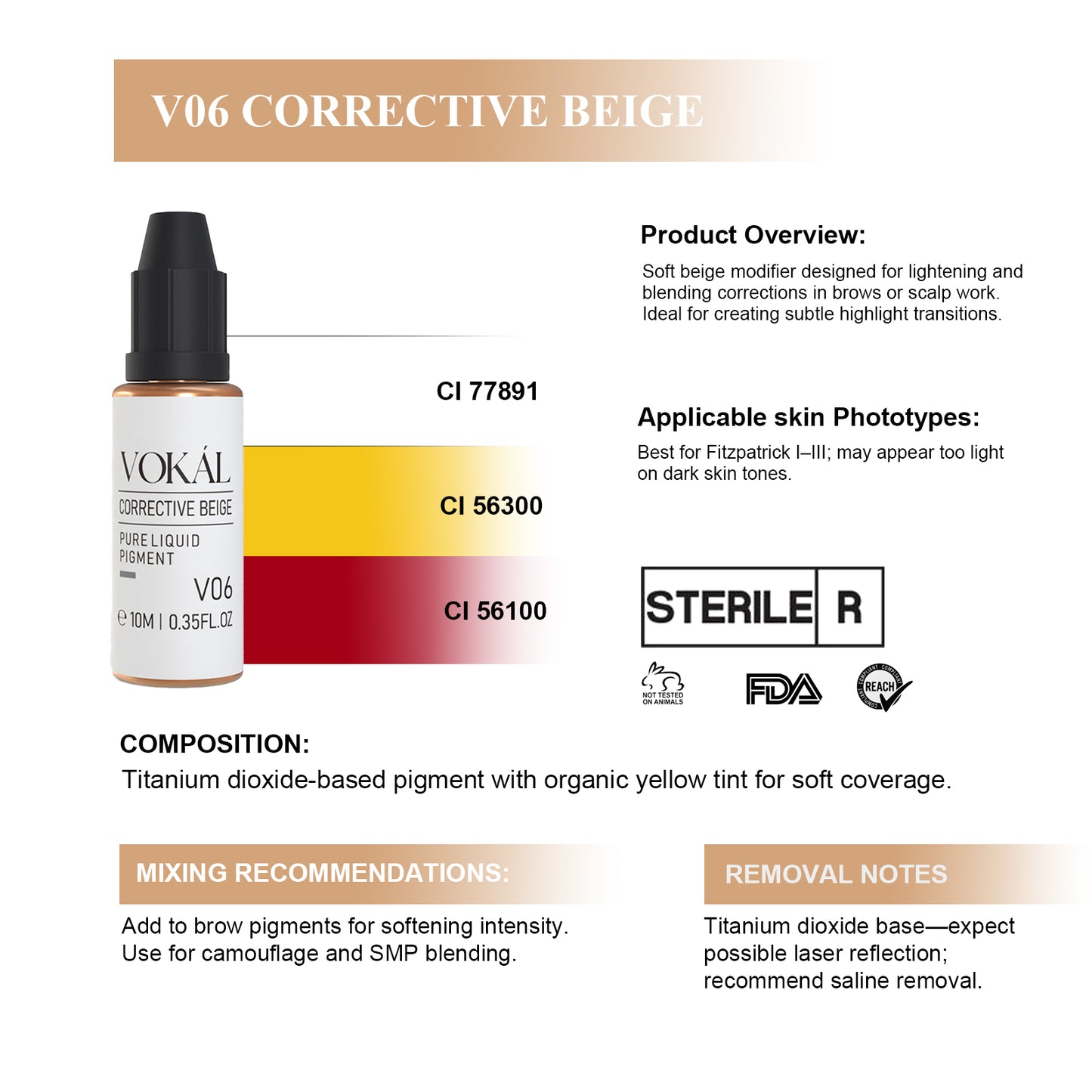 VOKÁL™ V06 Corrective Beige – Water-Based Pigment (10ml)