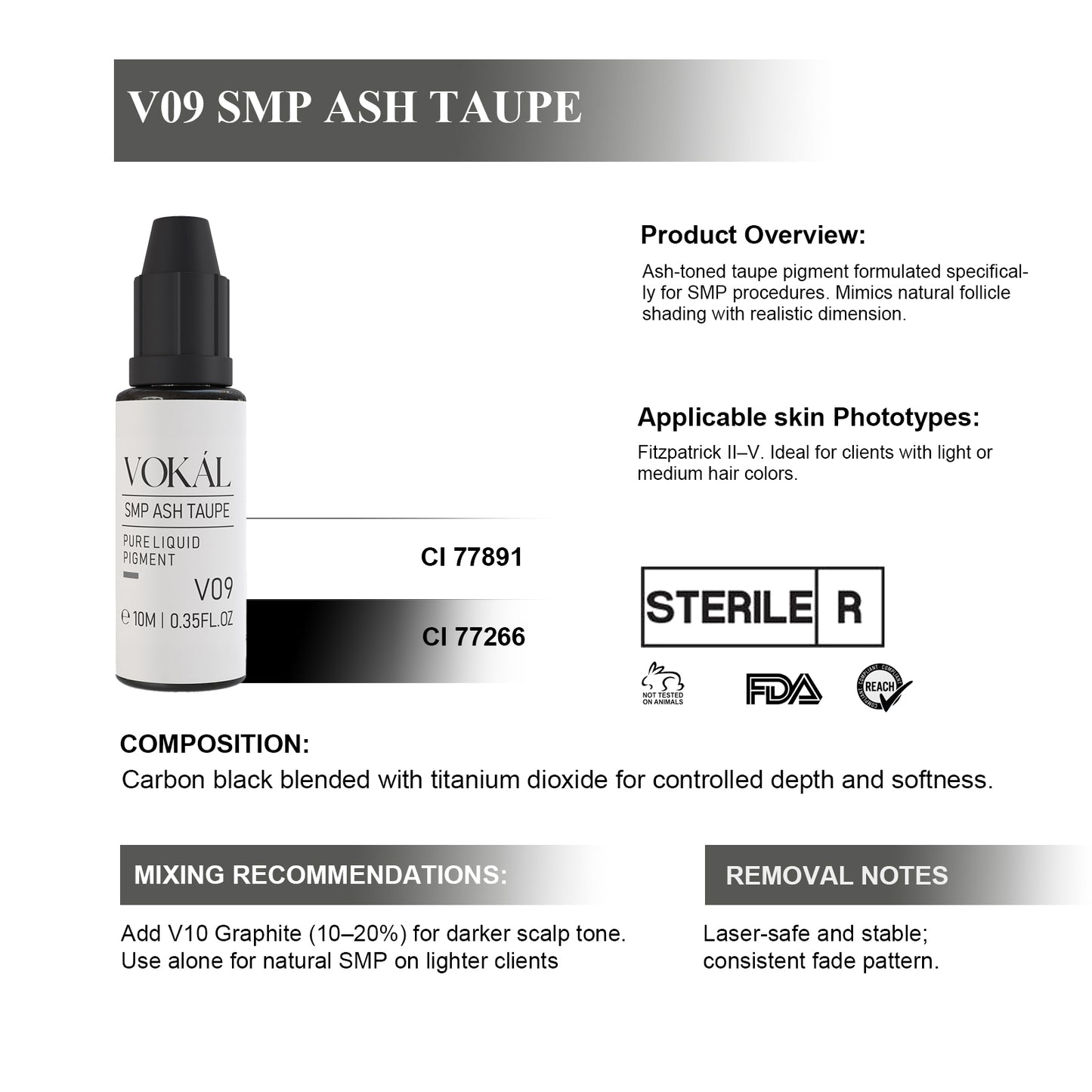 VOKÁL™ V09 SMP Ash Taupe – Water-Based Pigment (10ml)