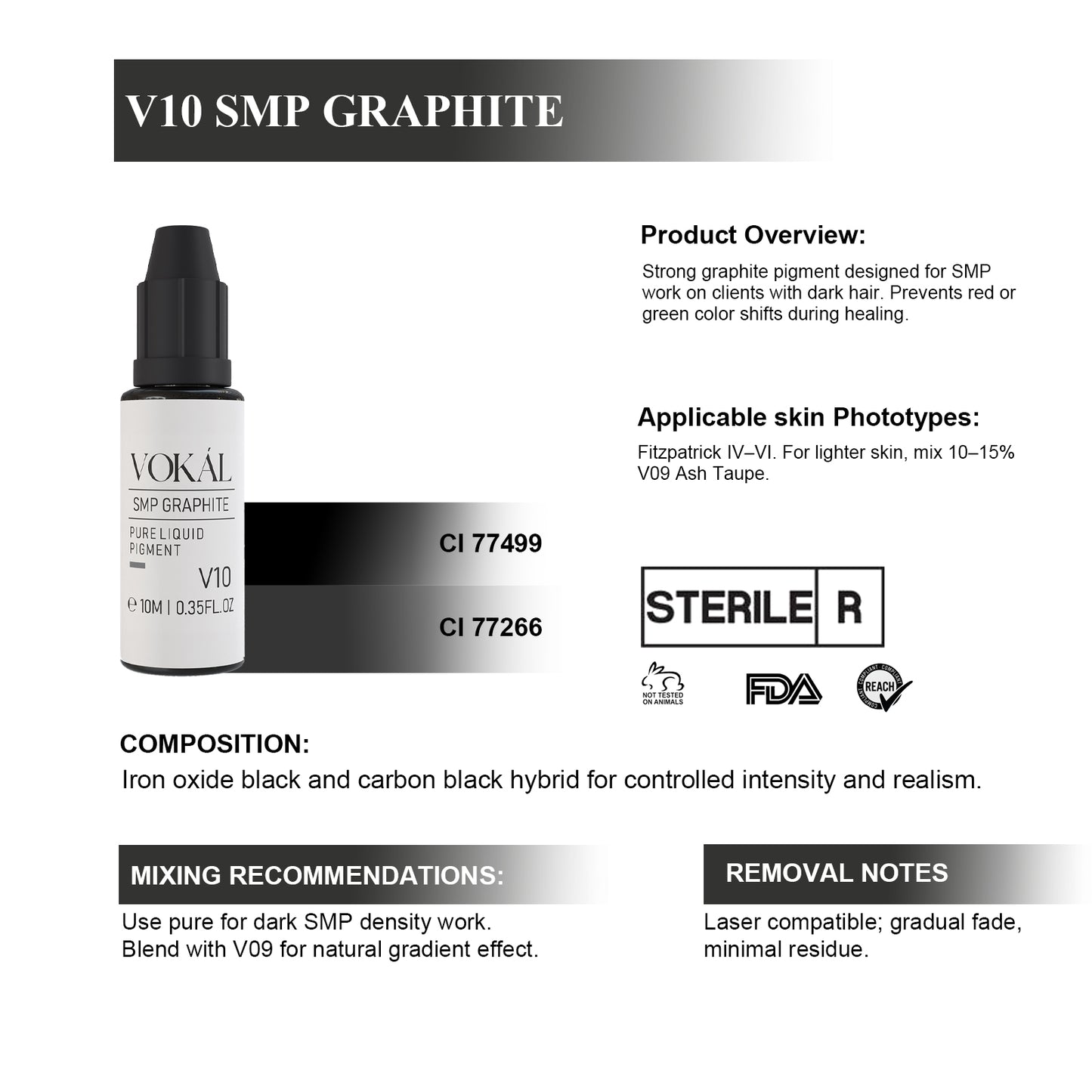 VOKÁL™ V10 SMP Graphite – Water-Based Pigment (10ml)