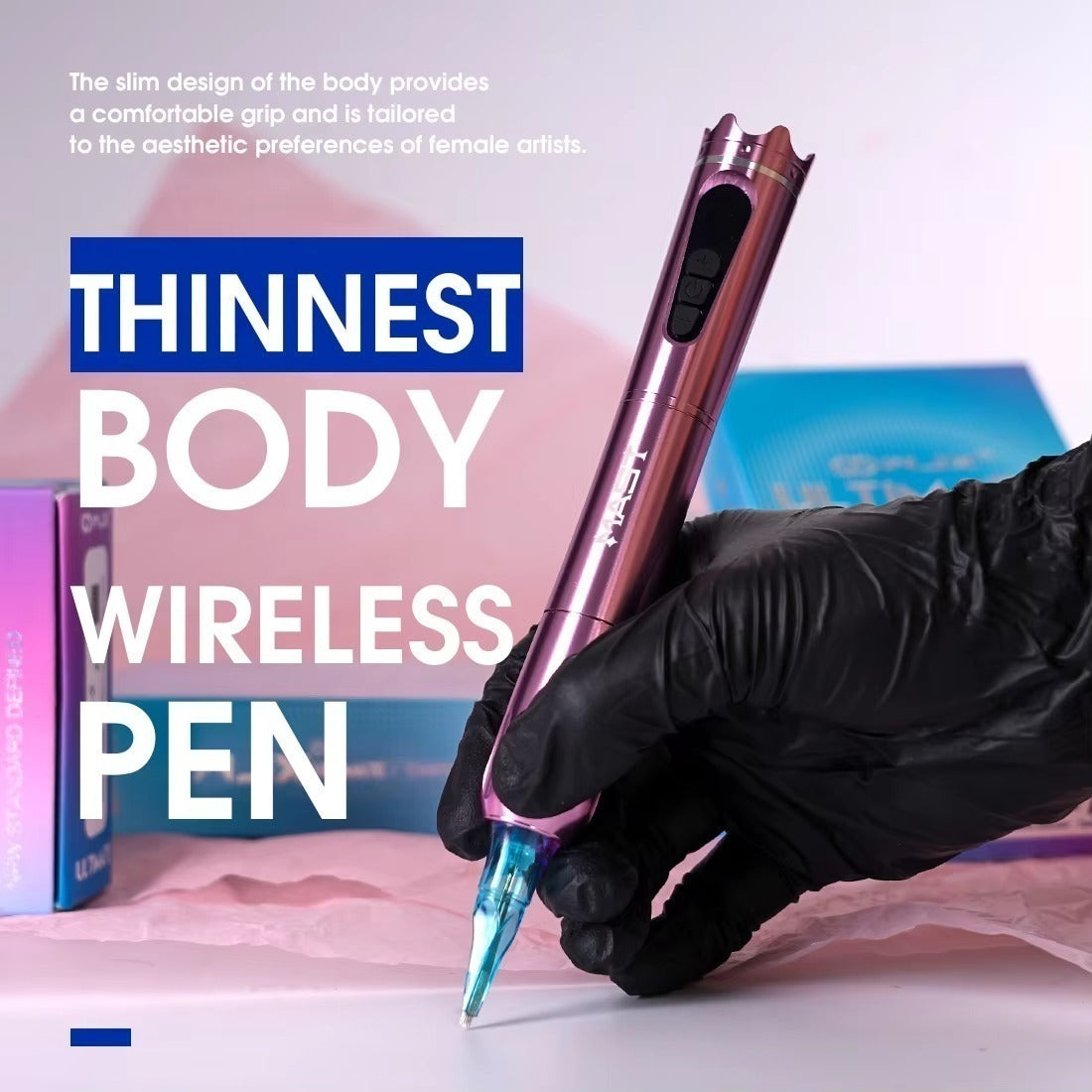 Máquina de tatuaje inalámbrica Mast Crown PMU con batería y cable de clip RCA