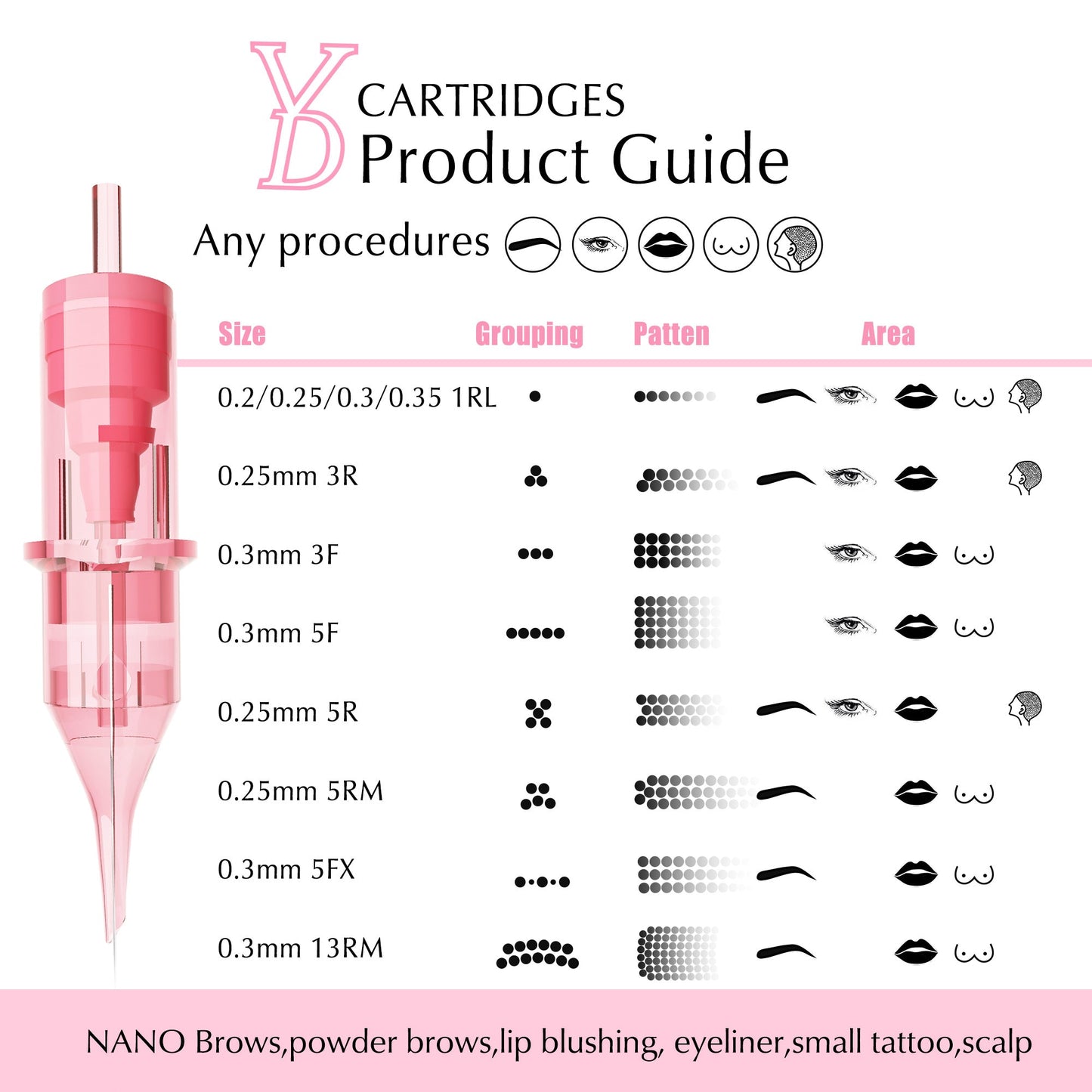 Pink Crystal Universal Cartridge Needles - Professional Cartridges for PMU and Tattoo Artists