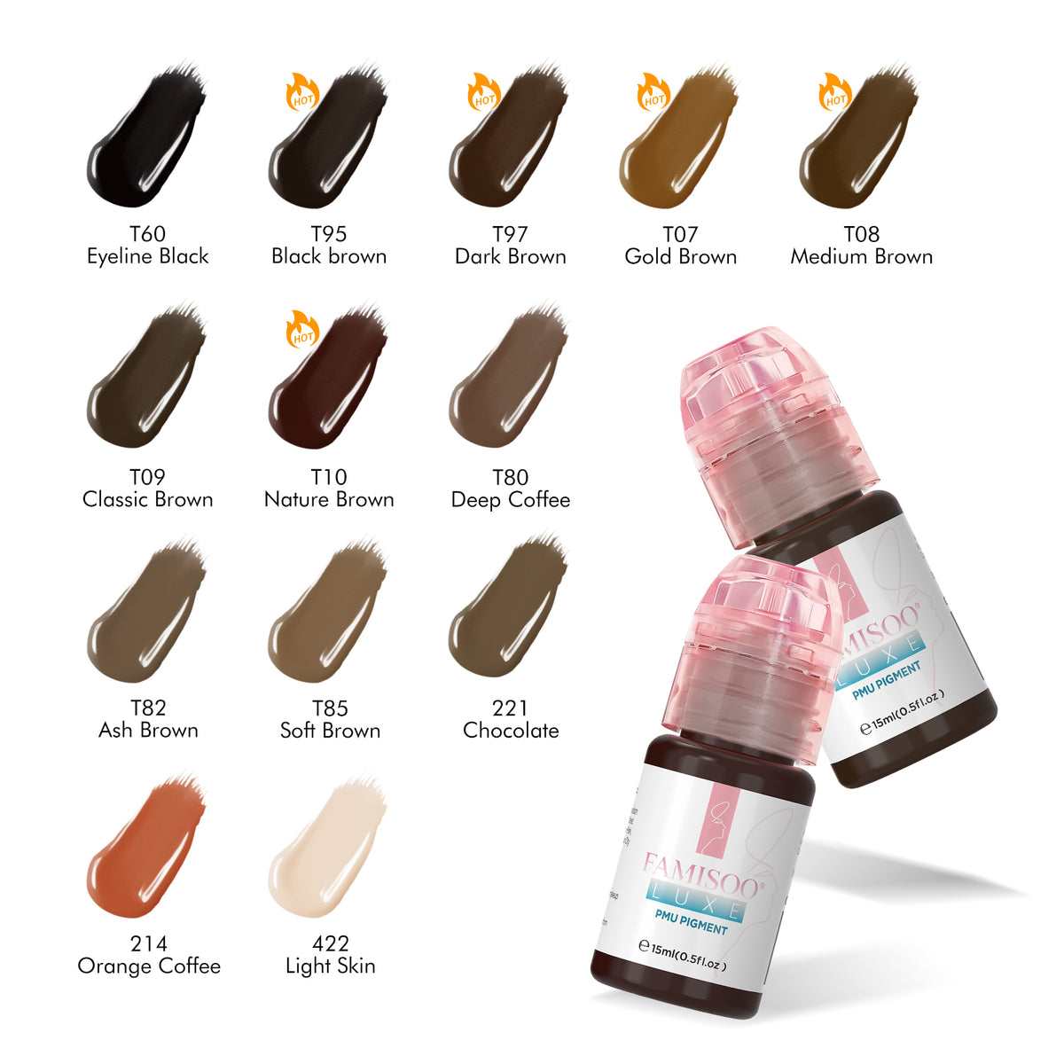 FAMISOO® LUXE Rose Professional PMU Pigment 15ml – Liquid & Cream Colors for Brows, Lips & Eyeliner