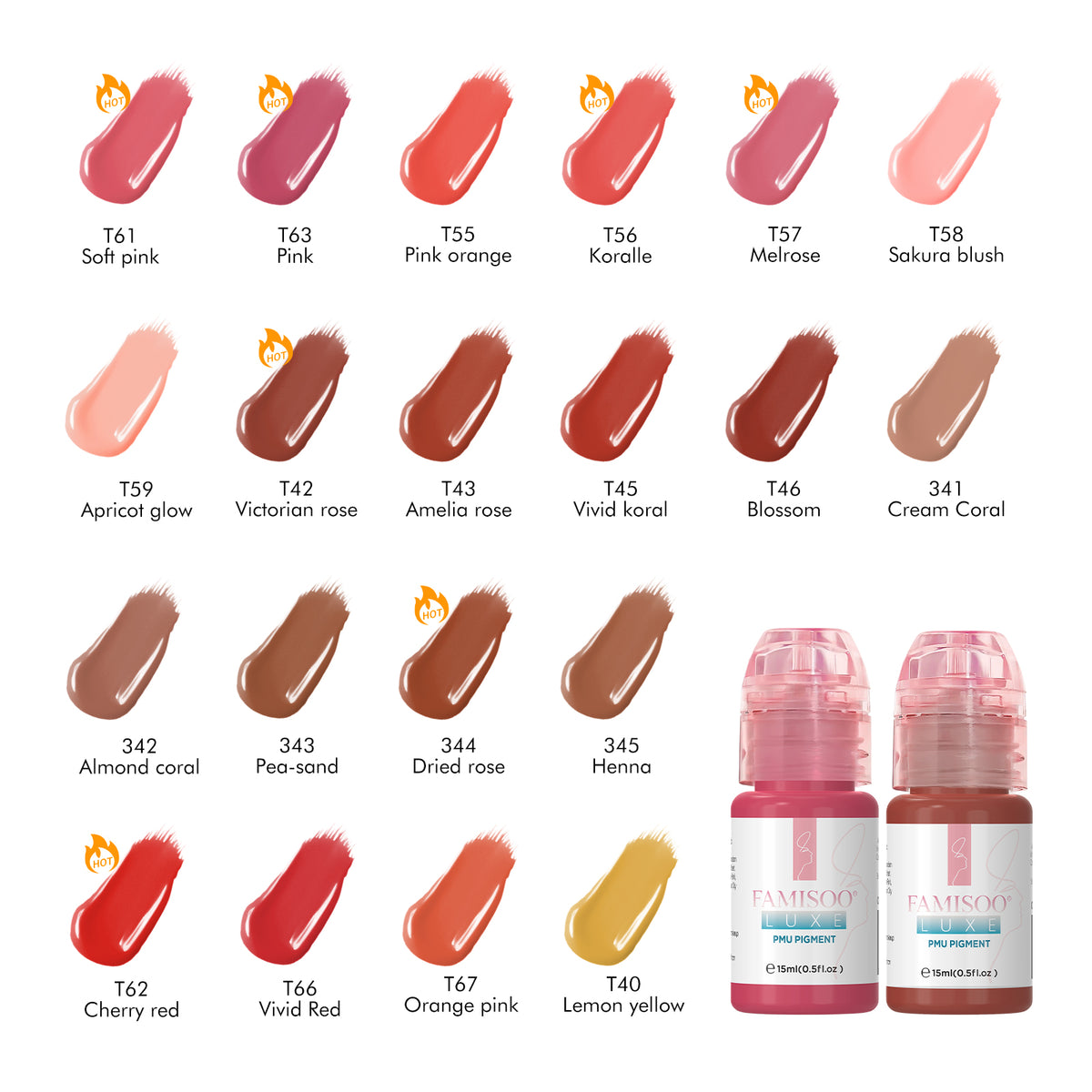 FAMISOO® LUXE Rose Professional PMU Pigment 15ml – Liquid & Cream Colors for Brows, Lips & Eyeliner
