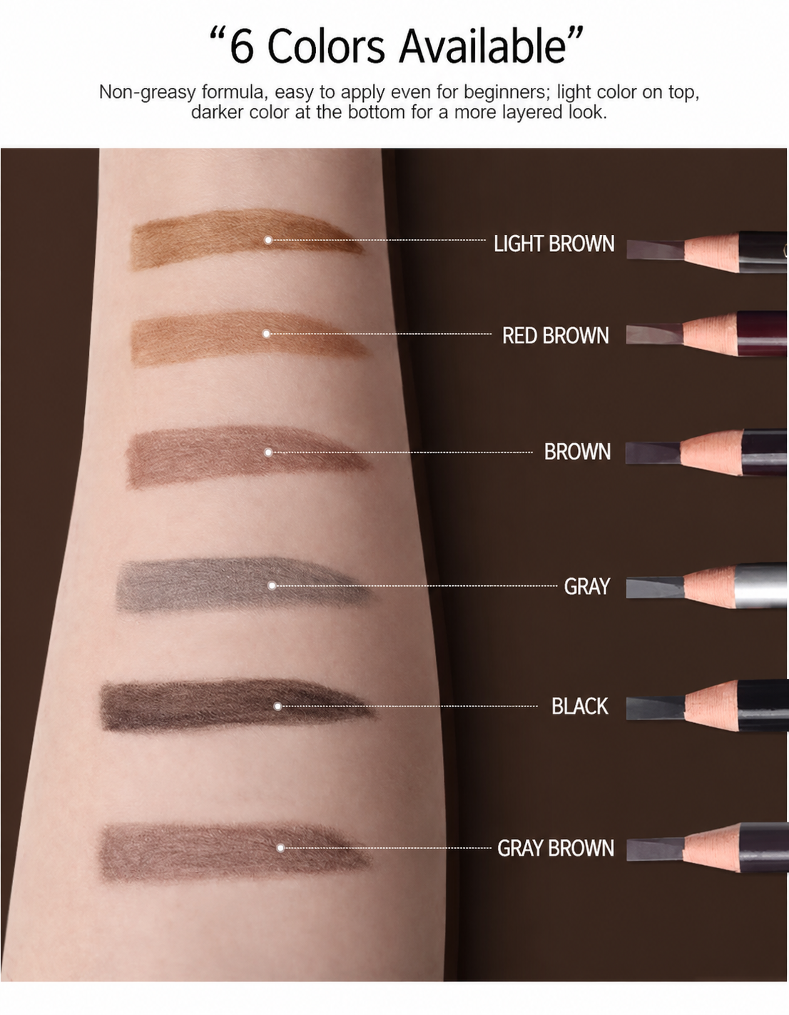 NILAI 1818 Professional Pull-String Eyebrow Pencil – Waterproof Flat-Tip Brow Mapping & Makeup Pencil - 12PCS/PACK