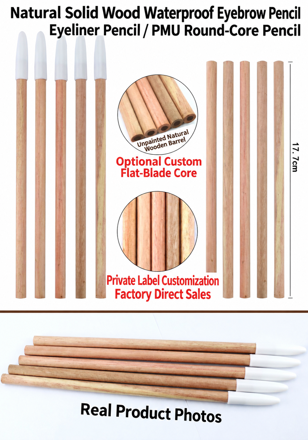 Professional Wooden Round-Core Machete Eyebrow Pencil – Waterproof Brow Mapping & Hairstroke Design Pencil, 12PCS/Pack