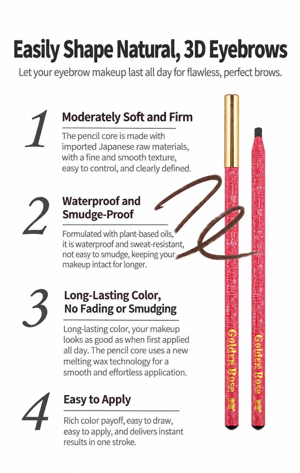 Professional Pull-String Hard-Core Eyebrow Pencil – Waterproof PMU Brow Mapping Pencil, 12PCS/Box