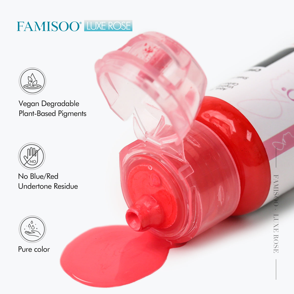 FAMISOO® LUXE Rose Professional PMU Pigment 15ml – Liquid & Cream Colors for Brows, Lips & Eyeliner