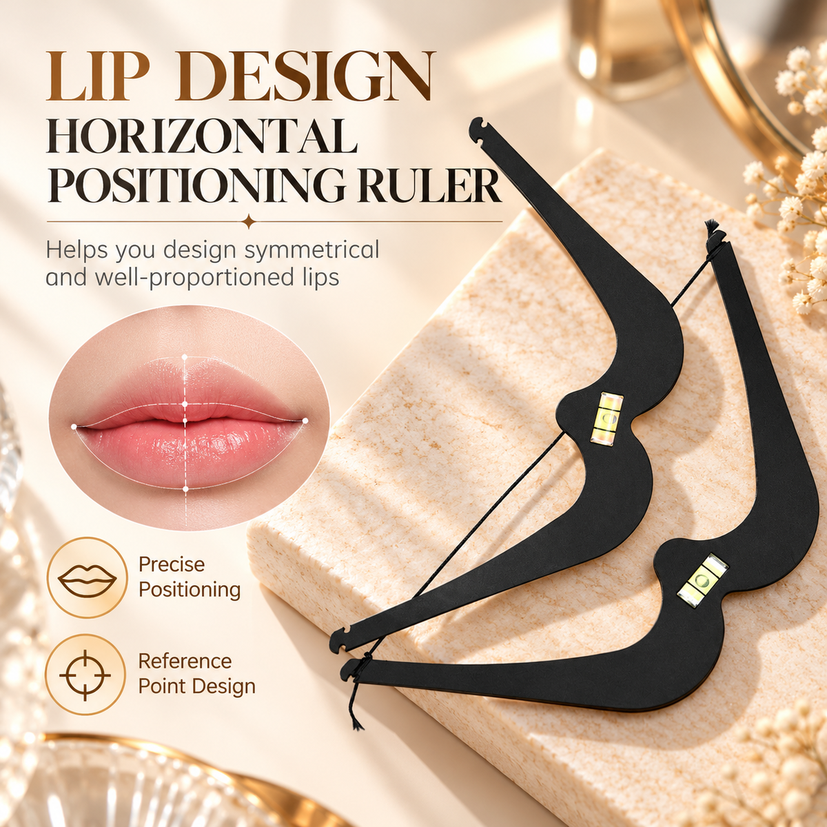 Professional PMU Lip Mapping Ruler with Bubble Level – Metal Lip Symmetry Design Tool