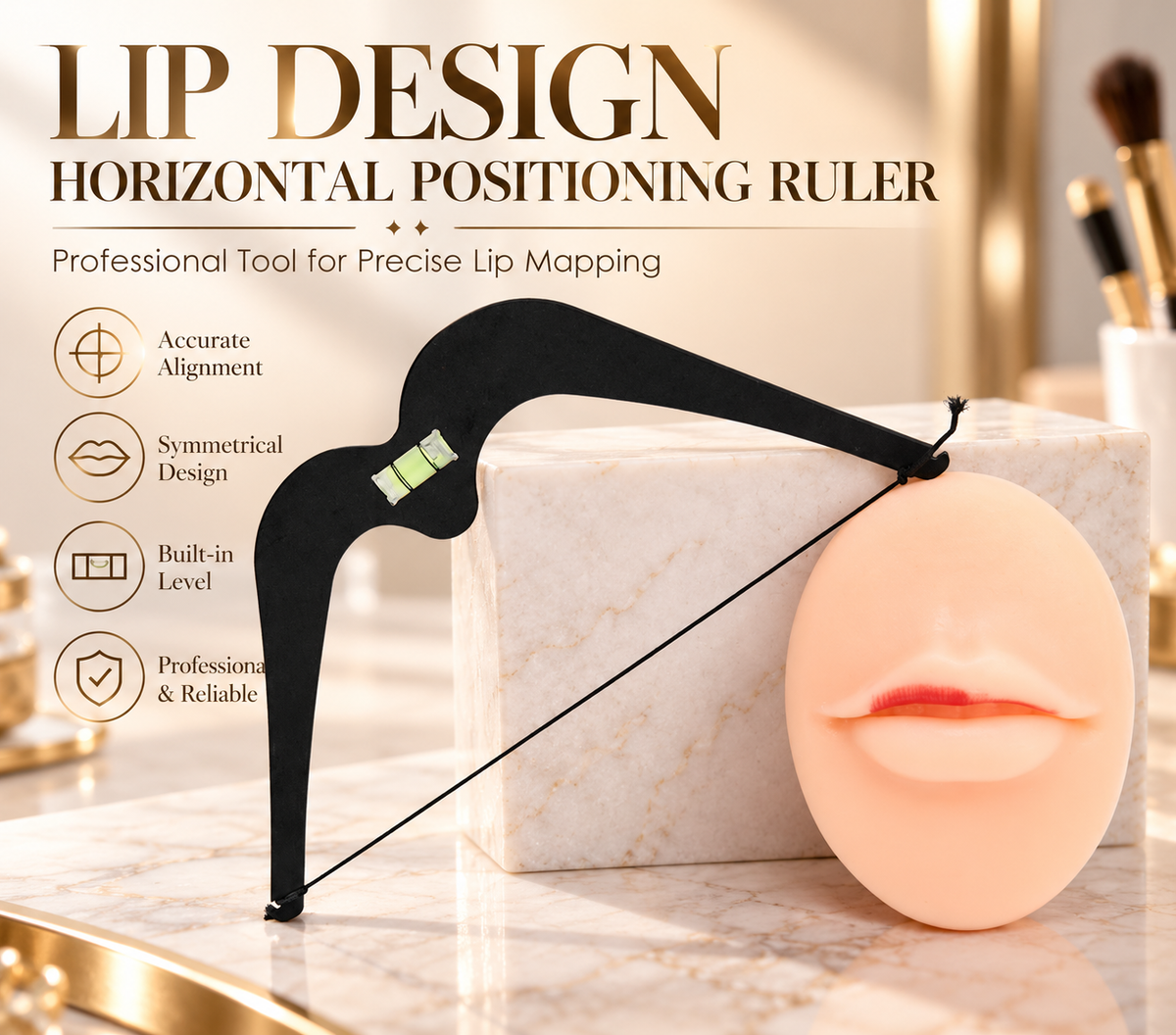 Professional PMU Lip Mapping Ruler with Bubble Level – Metal Lip Symmetry Design Tool