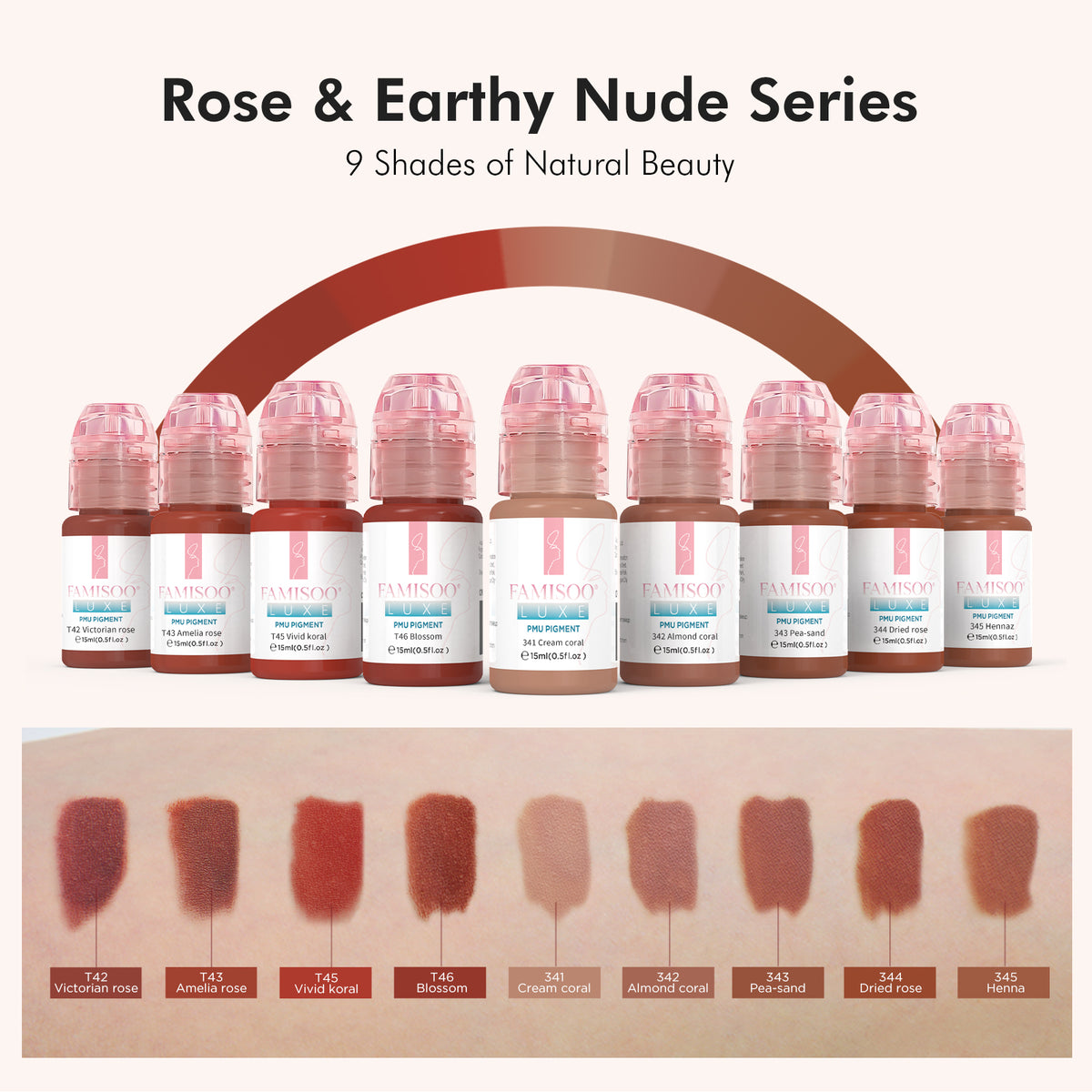 FAMISOO® LUXE Rose Professional PMU Pigment 15ml – Liquid & Cream Colors for Brows, Lips & Eyeliner