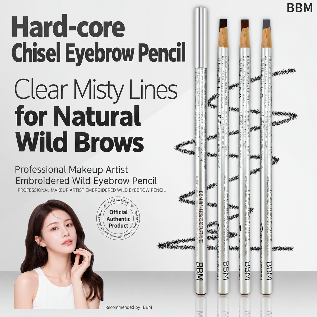 BBM Natural Lightweight Hard-Core Chisel Eyebrow Pencil – Waterproof Brow Mapping & Makeup Pencil – 12PCS/Pack