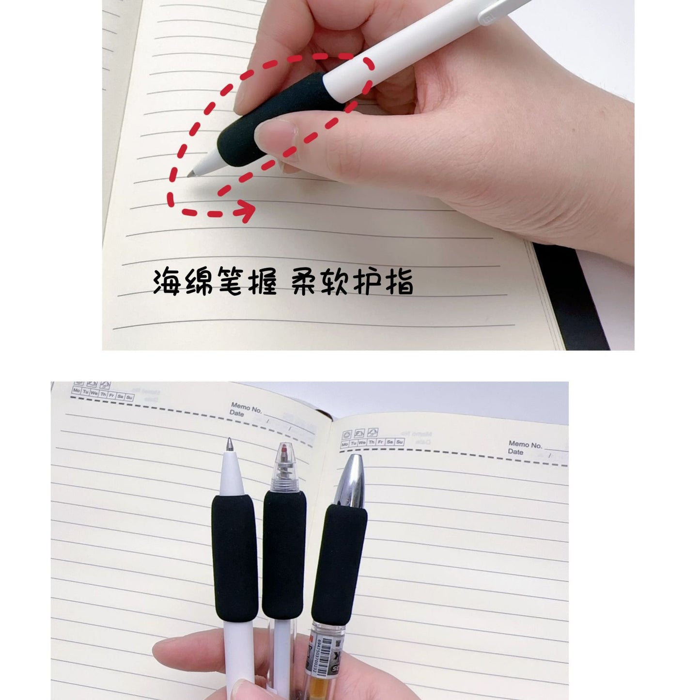 Large Black Sponge Pen Grip – Soft Comfort Sleeve for Ballpoint & Gel Pens (Ø9mm)