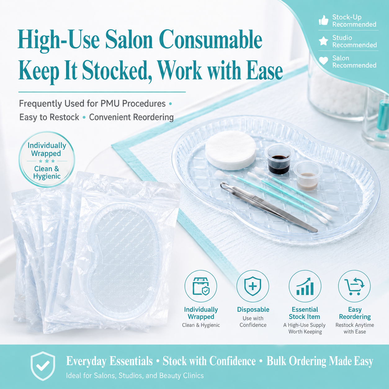 Disposable PMU Tray – Individually Wrapped Hygienic Kidney-Shaped Tray for PMU, Tattoo & Beauty Procedures