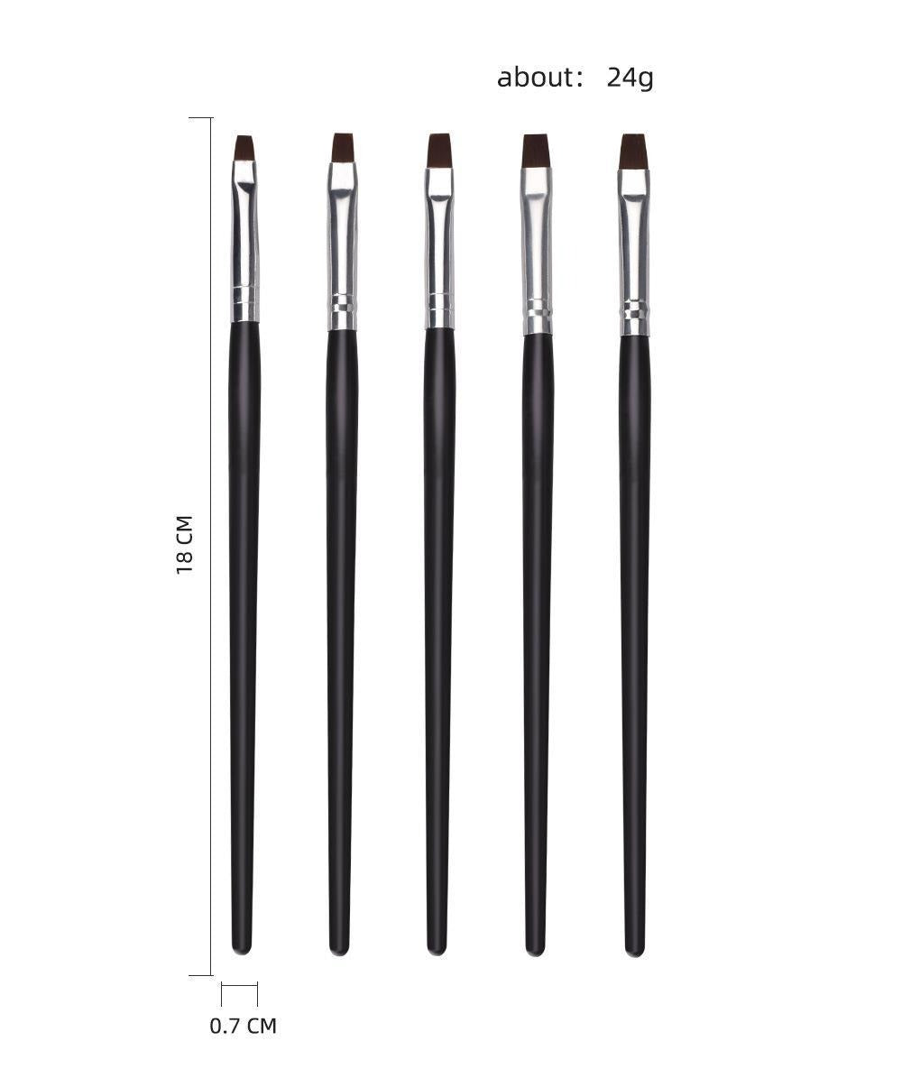 5-Piece Flat Nail Art Brush Set – Black Gel Polish & Painting Brushes