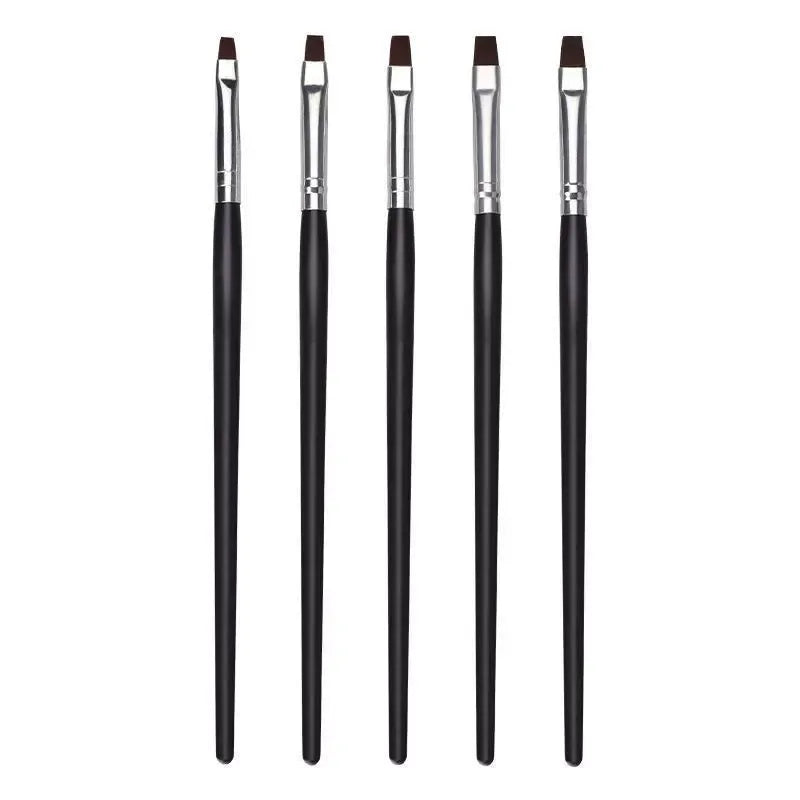 5-Piece Flat Nail Art Brush Set – Black Gel Polish & Painting Brushes