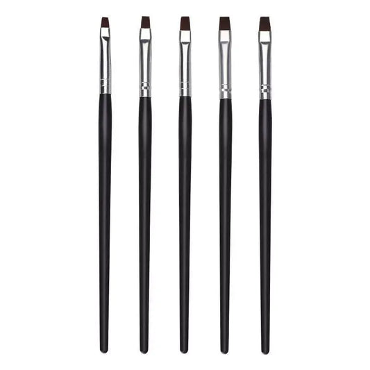 5-Piece Flat Nail Art Brush Set – Black Gel Polish & Painting Brushes