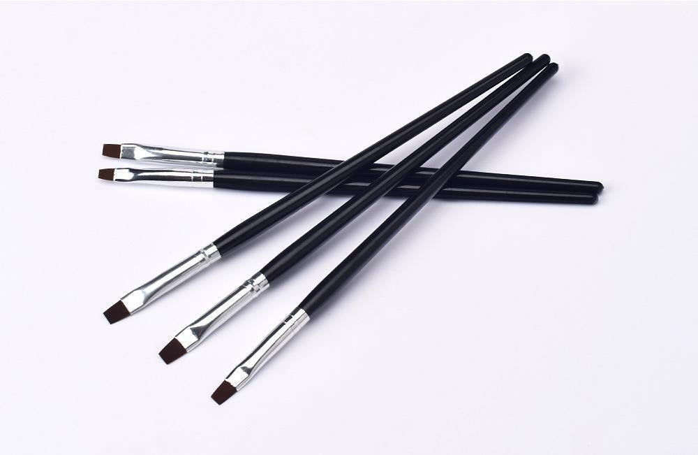 5-Piece Flat Nail Art Brush Set – Black Gel Polish & Painting Brushes