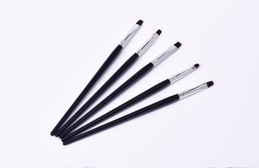 5-Piece Flat Nail Art Brush Set – Black Gel Polish & Painting Brushes
