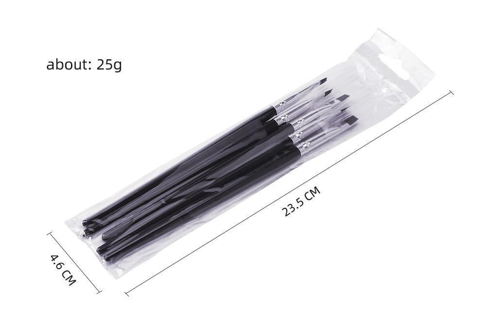 5-Piece Flat Nail Art Brush Set – Black Gel Polish & Painting Brushes