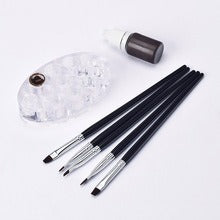 5-Piece Flat Nail Art Brush Set – Black Gel Polish & Painting Brushes
