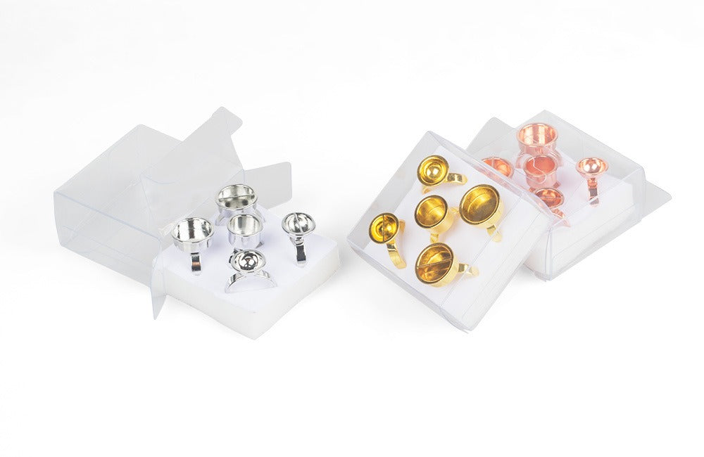 5-Piece Metal Pigment Ring Cup Set – Rose Gold, Gold & Silver | PMU Microblading Ink Cup Holder Kit