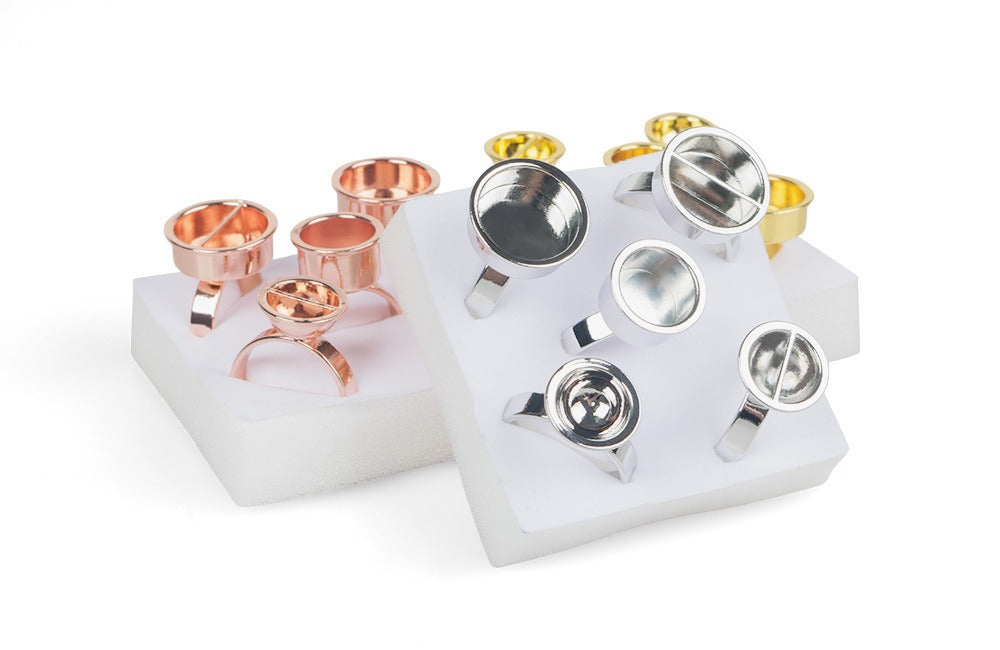 5-Piece Metal Pigment Ring Cup Set – Rose Gold, Gold & Silver | PMU Microblading Ink Cup Holder Kit