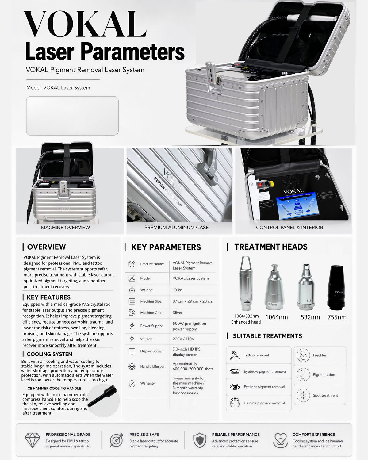 VOKAL LASER 2.0 Professional Pigment Removal Laser System – Multi-Wavelength PMU & Tattoo Removal Machine