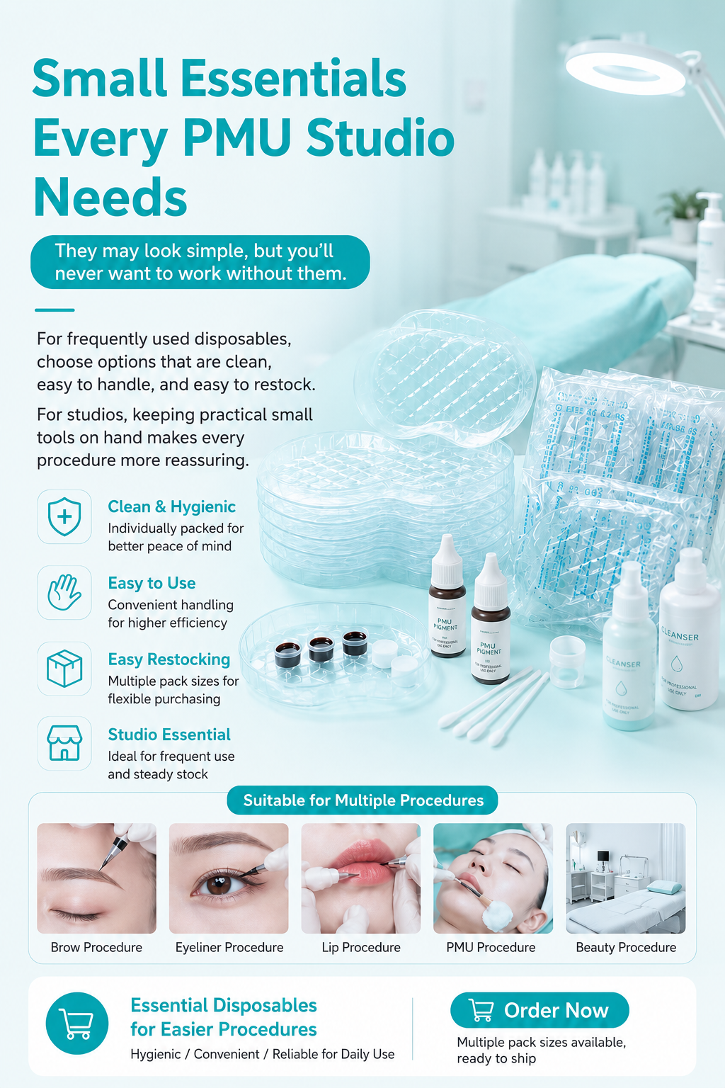 Disposable PMU Tray – Individually Wrapped Hygienic Kidney-Shaped Tray for PMU, Tattoo & Beauty Procedures