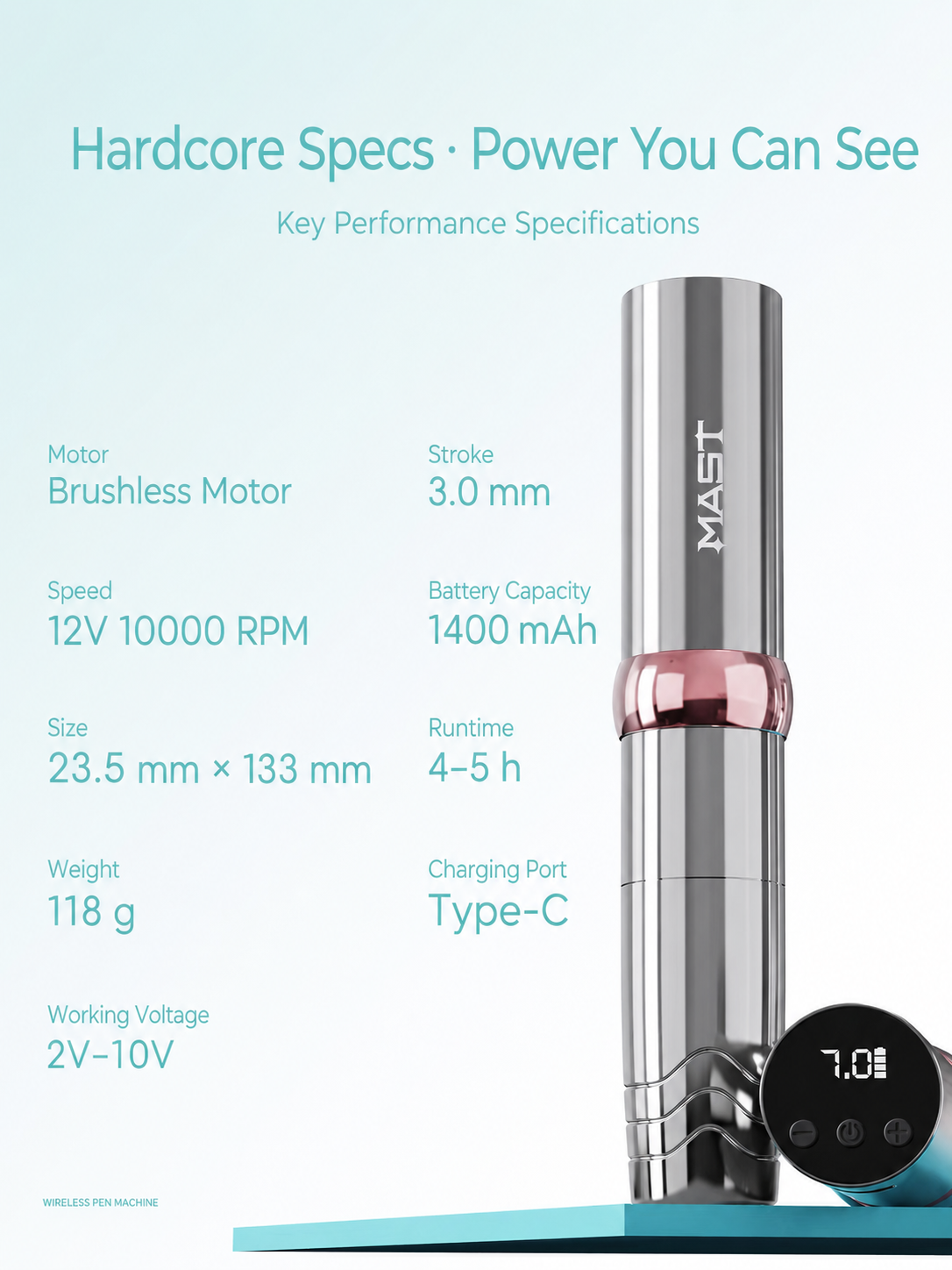 Mast P10 Pro Wireless PMU Machine – Professional Brushless Wireless Tattoo & Permanent Makeup Pen