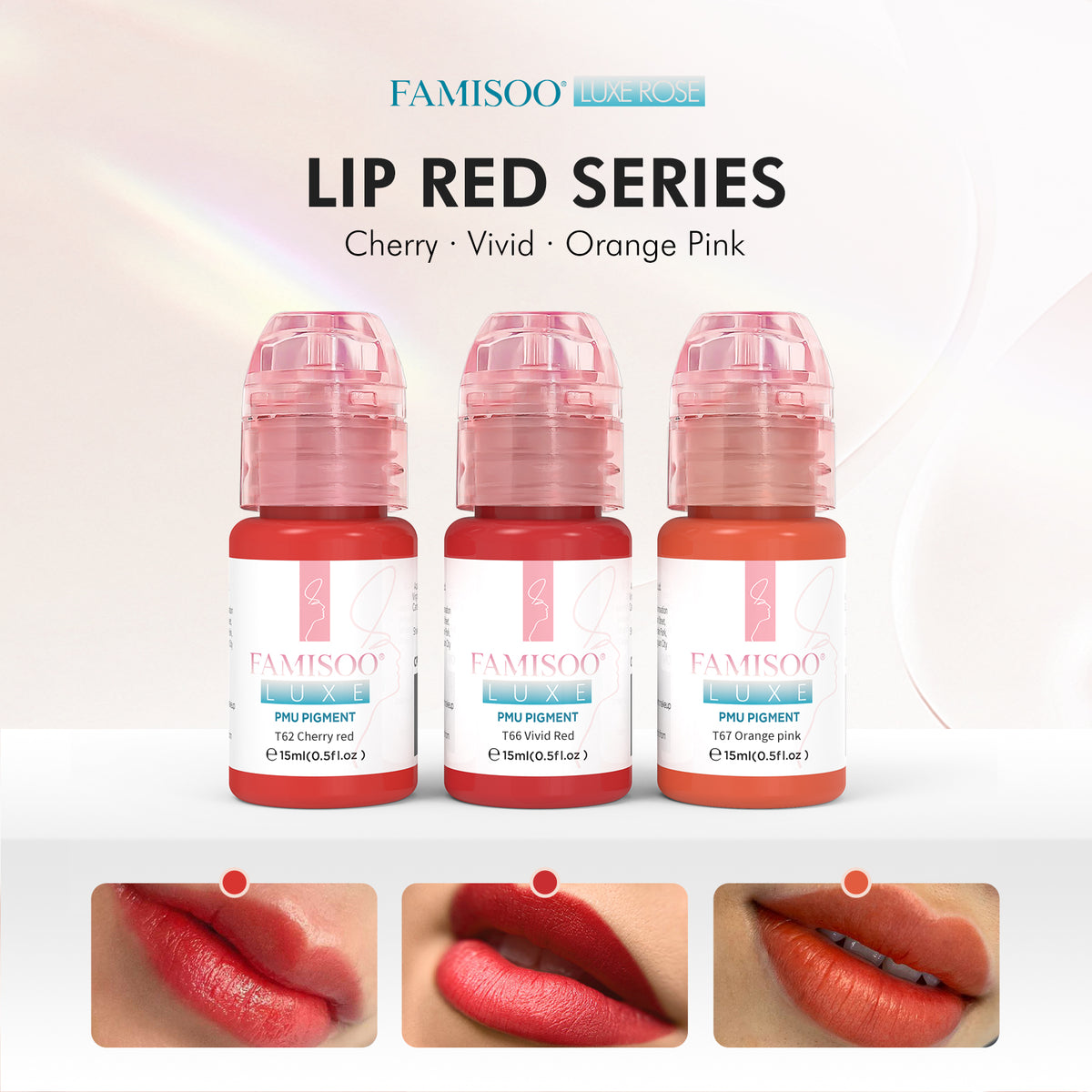 FAMISOO® LUXE Rose Professional PMU Pigment 15ml – Liquid & Cream Colors for Brows, Lips & Eyeliner