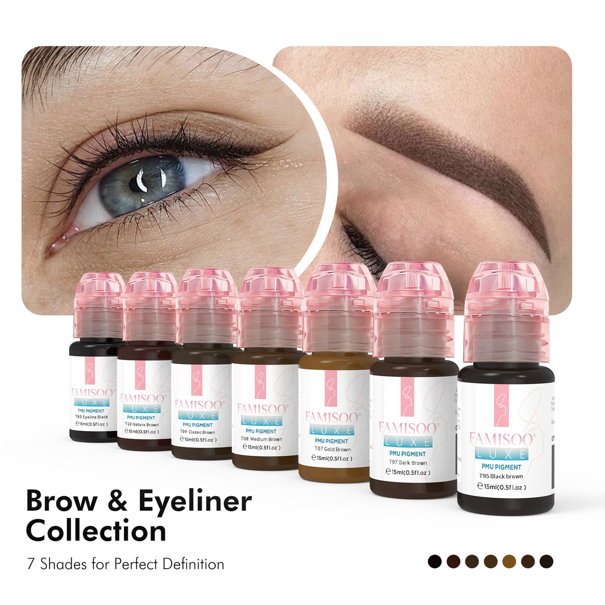 FAMISOO® LUXE Rose Professional PMU Pigment 15ml – Liquid & Cream Colors for Brows, Lips & Eyeliner