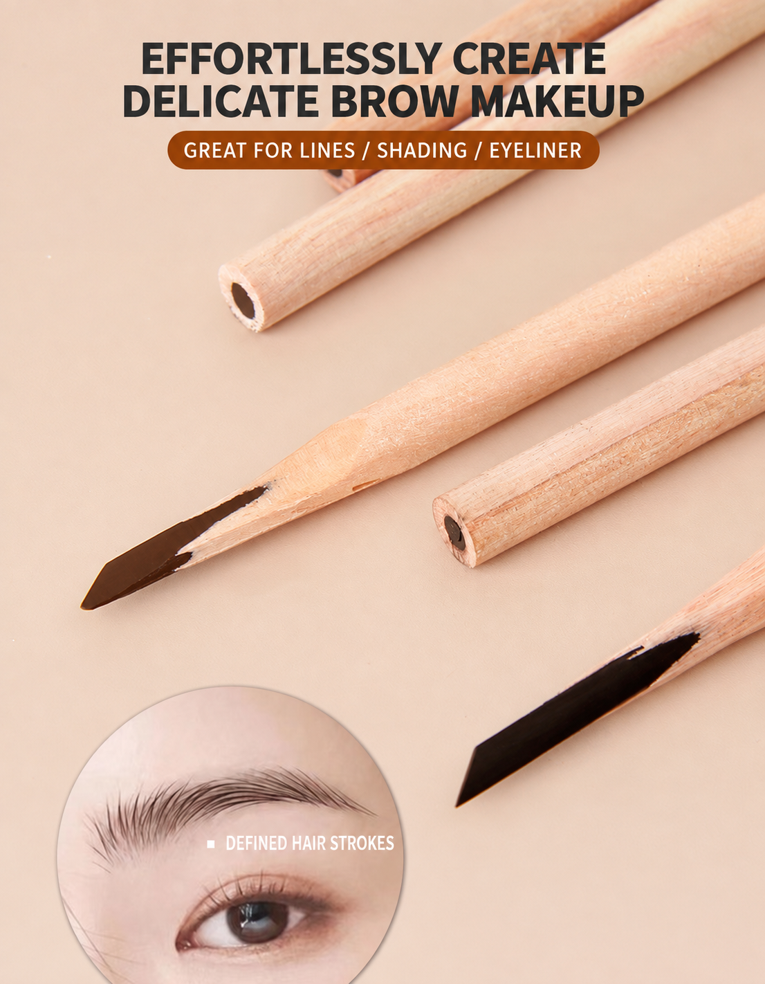 Professional Wooden Round-Core Machete Eyebrow Pencil – Waterproof Brow Mapping & Hairstroke Design Pencil, 12PCS/Pack