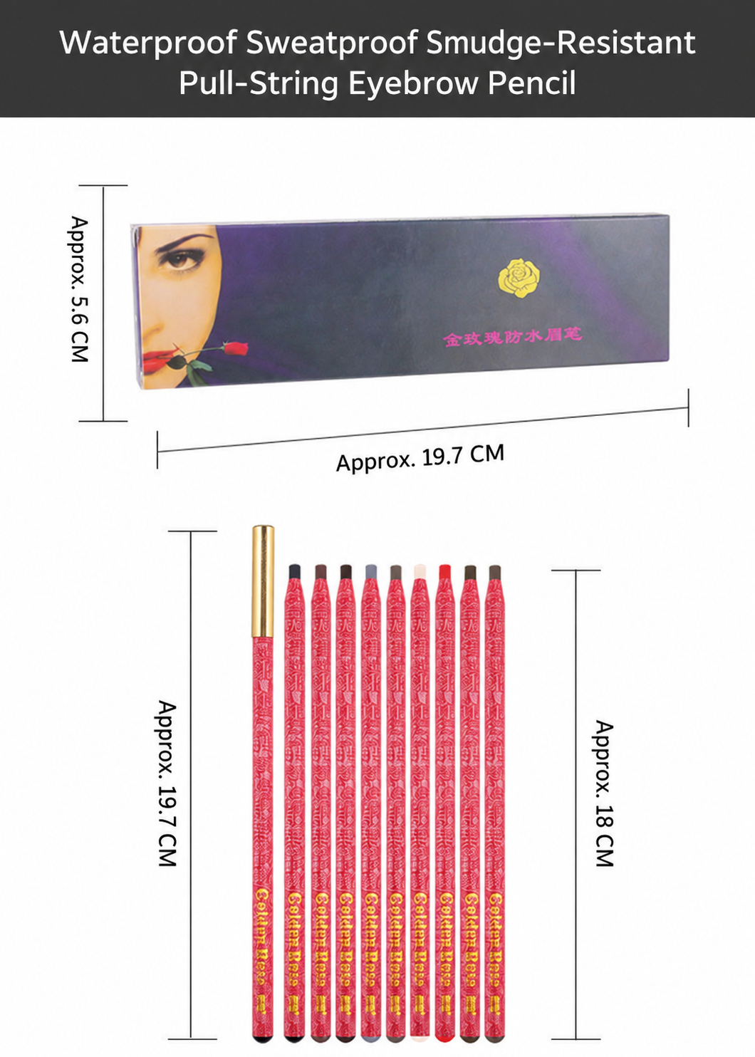 Professional Pull-String Hard-Core Eyebrow Pencil – Waterproof PMU Brow Mapping Pencil, 12PCS/Box