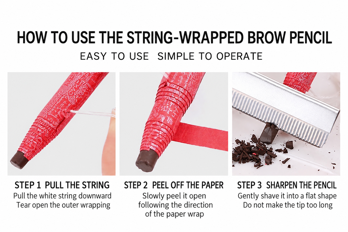 Professional Pull-String Hard-Core Eyebrow Pencil – Waterproof PMU Brow Mapping Pencil, 12PCS/Box