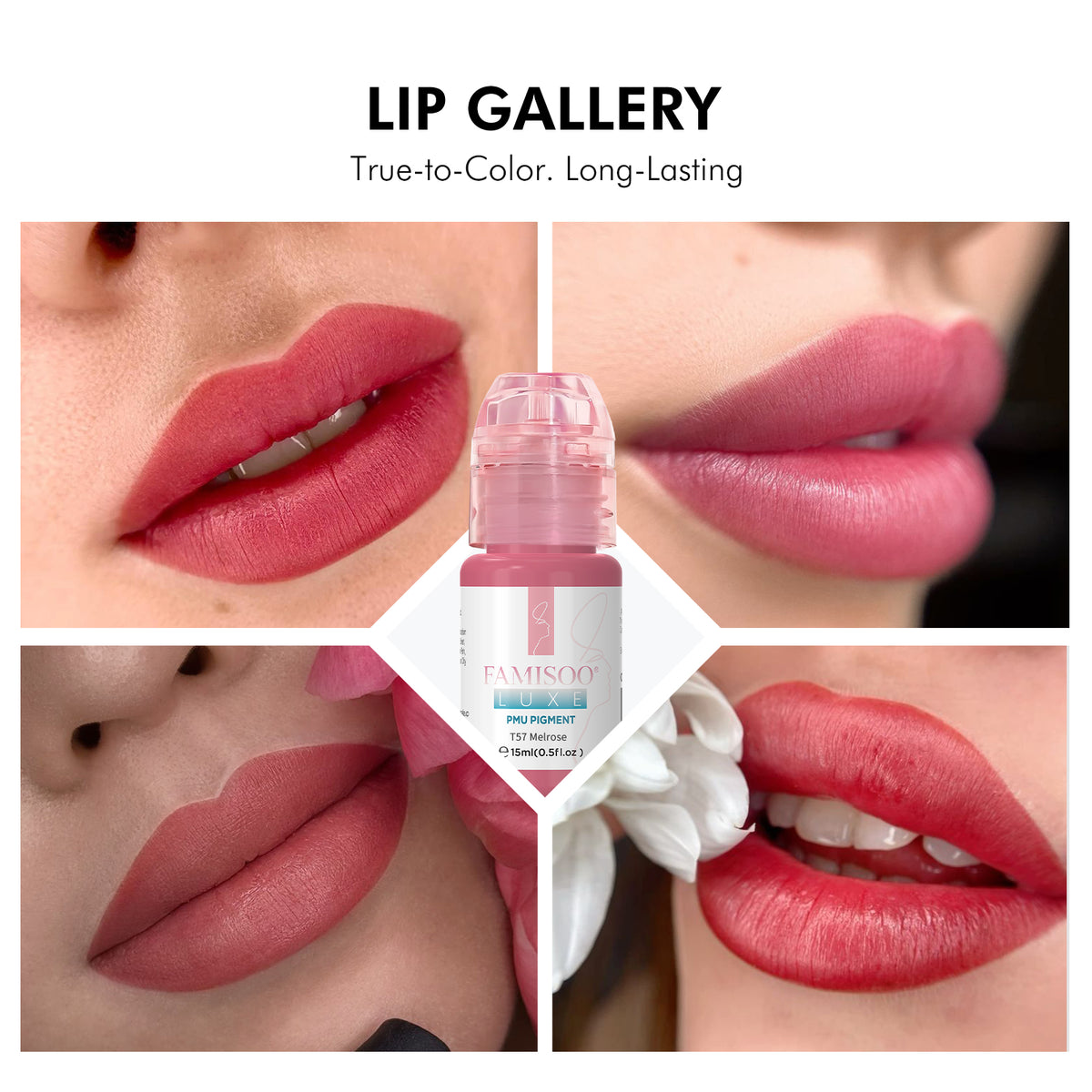 FAMISOO® LUXE Rose Professional PMU Pigment 15ml – Liquid & Cream Colors for Brows, Lips & Eyeliner