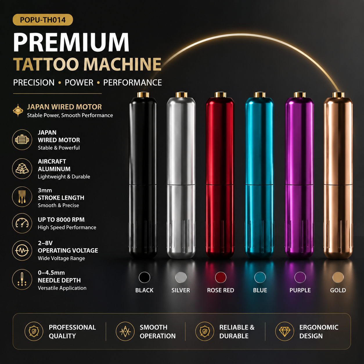TH014 POPU PMU Machine – Ultra-Light Professional Permanent Makeup Machine for Brows, Lips & Eyeliner