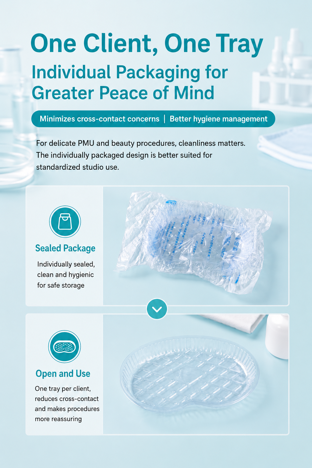 Disposable PMU Tray – Individually Wrapped Hygienic Kidney-Shaped Tray for PMU, Tattoo & Beauty Procedures