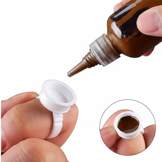 Disposable White Pigment Ring Cups – 100pcs PMU Ink & Lash Glue Holder