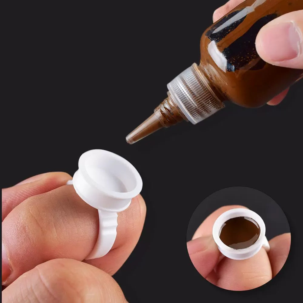 Disposable White Pigment Ring Cups – PMU Ink & Eyelash Glue Holder