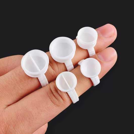 Disposable White Pigment Ring Cups – PMU Ink & Eyelash Glue Holder