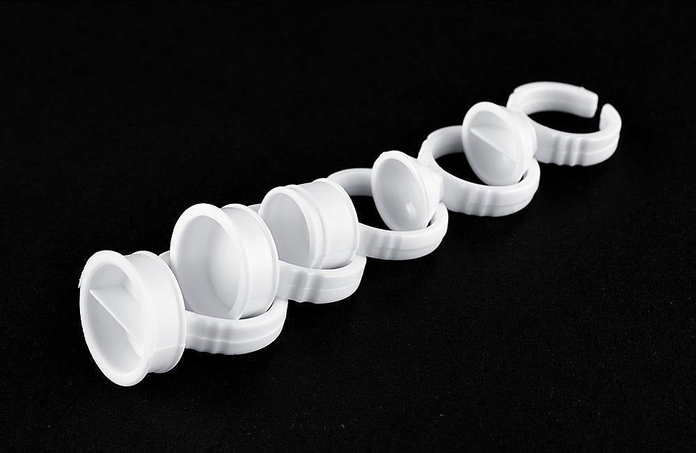 Disposable White Pigment Ring Cups – PMU Ink & Eyelash Glue Holder