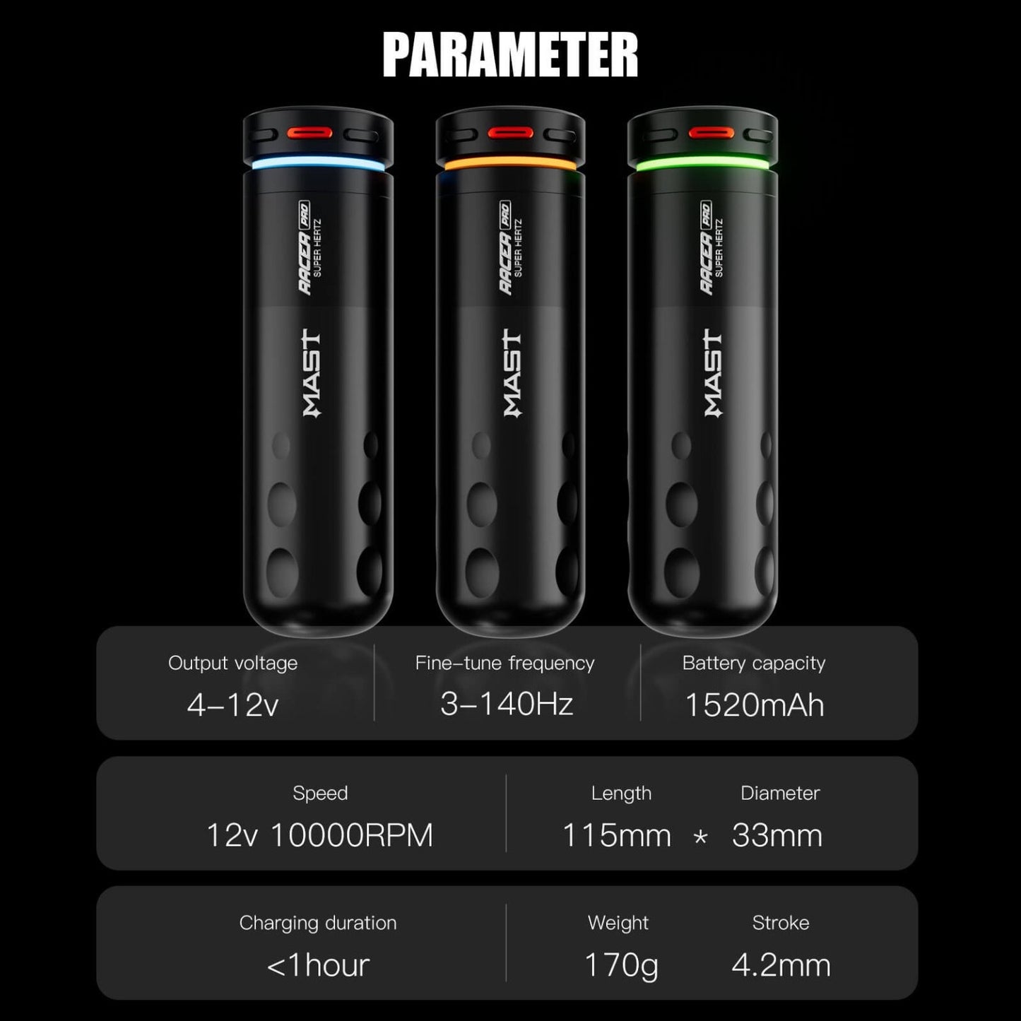 Dragonhawk Mast Racer Pro – Wireless Tattoo Pen Machine | 4.2mm Stroke Length - Free Shipping