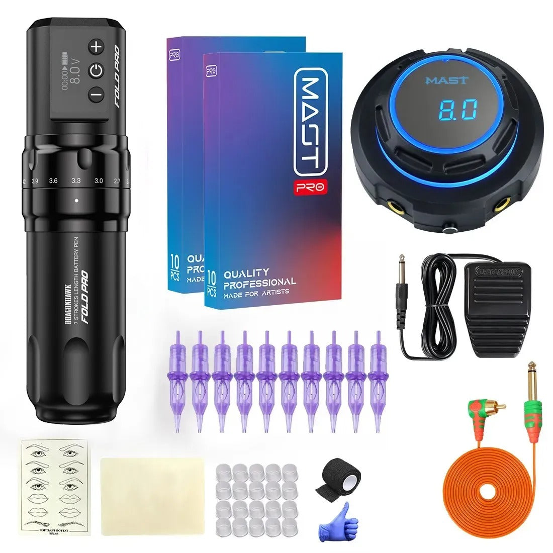 Dragonhawk Fold Pro Wireless PMU Tattoo Pen Machine with 7 Stroke Lengths - Free Shipping