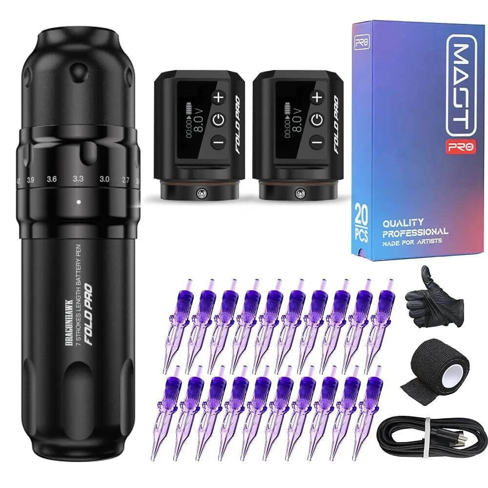 Dragonhawk Fold Pro Wireless PMU Tattoo Pen Machine with 7 Stroke Lengths - Free Shipping