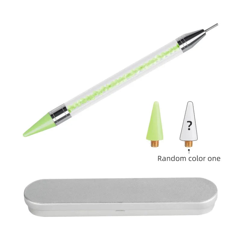 Dual-Ended Rhinestone Picker & Nail Art Dotting Pen – Crystal Wax Pen with Metal Storage Case