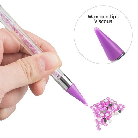 Dual-Ended Rhinestone Picker & Nail Art Dotting Pen – Crystal Wax Pen with Metal Storage Case